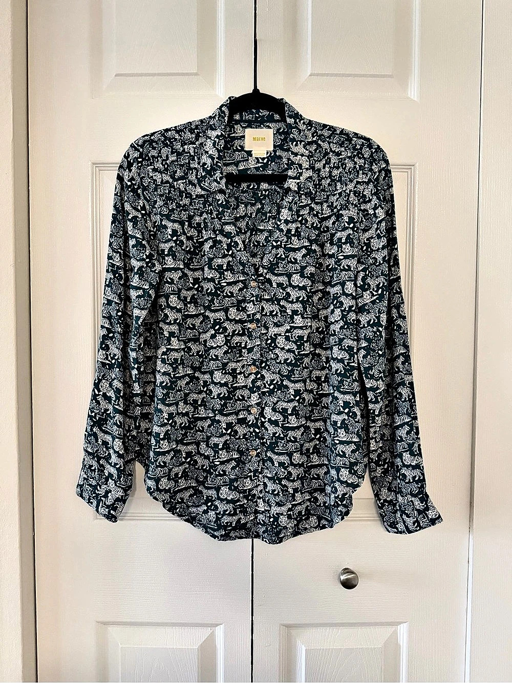 Anthropologie Maeve Emory Teal Tiger Print Blouse Size 6 - Picture 2 of 8